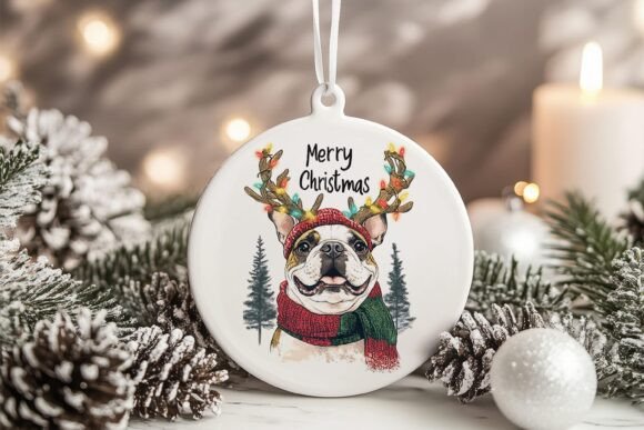 Bulldog Christmas Ornament PNG