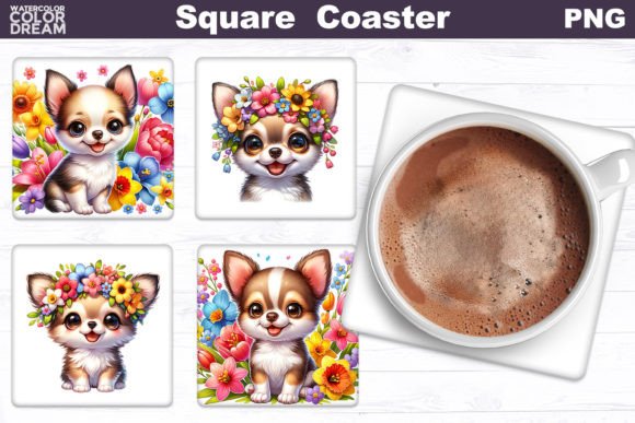 Chihuahua Square Coaster Dog Flowers S: Design Review