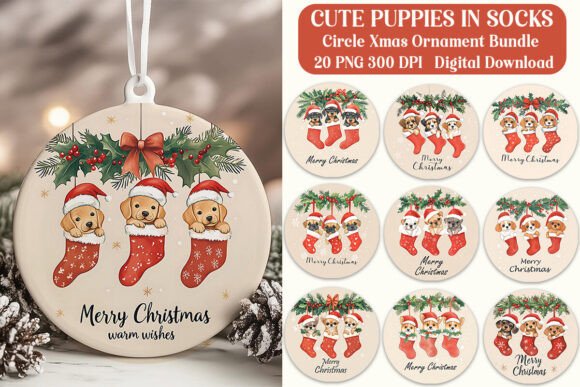 Cute Puppies in Socks Christmas Ornament