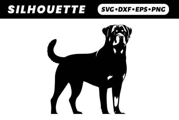 Rottweiler Silhouette, Front View, Black